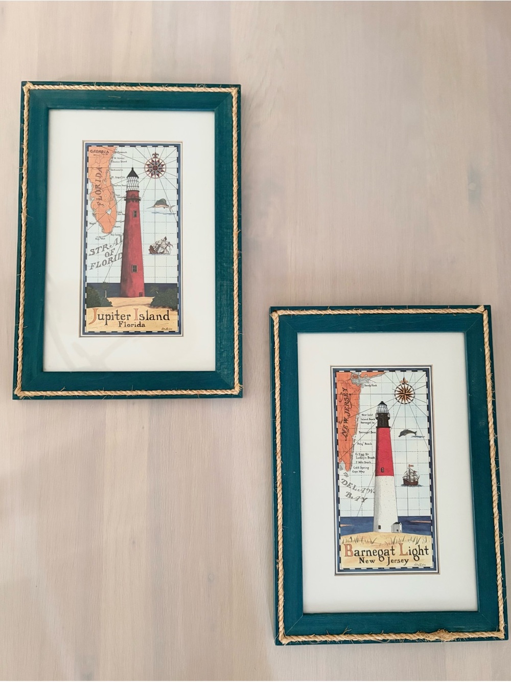Pier 1  Miller's Lighthouses signed vintage nautical pictures framed in glass